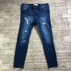 Slink Curvy Jeans Women Size 30 Blue Denim Distressed Flat Front Skinny Leg Logo